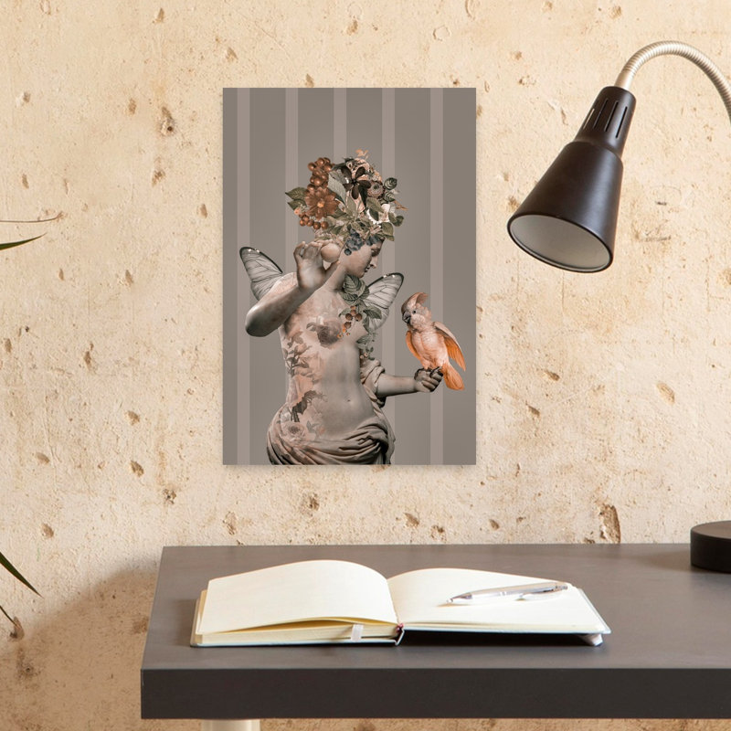 Winged Goddess And Parrot Contemporary Bird Flower Fruit Wall Art Print by Andrea Haase - Wrapped Canvas Print