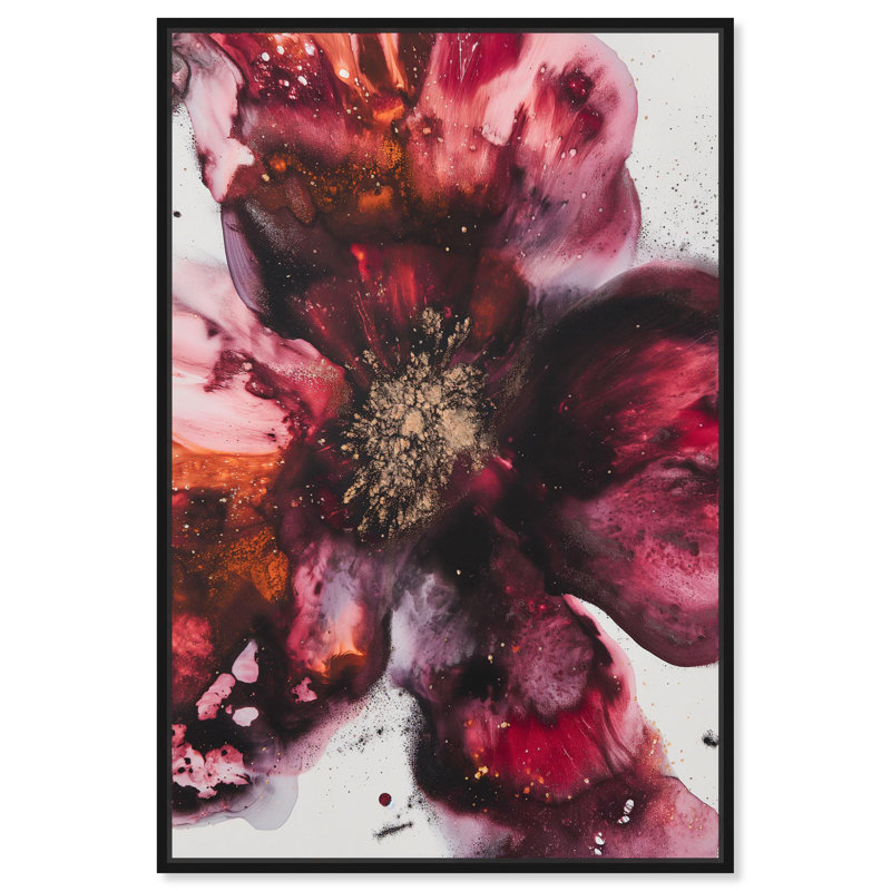 Oliver Gal Gleaming Rose II Floral Abstract - Garnet Glitter & Leaf Framed Canvas Art, 37" H x 25" W, Black