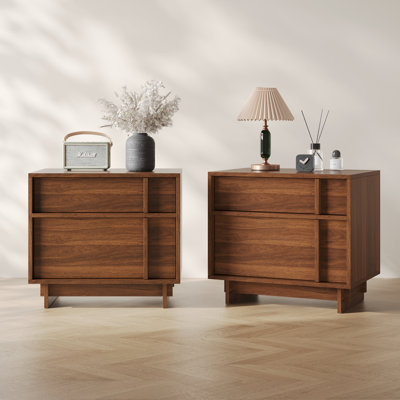 Ensemble de table de chevet 2 tiroirs 22 po en noyer 22 po | Rangement minimaliste moderne en bois brun