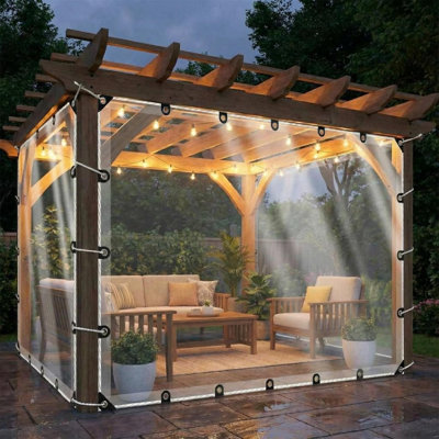 Heavy Duty Clear Tarp - 14Mil PVC Vinyl Waterproof - Heat-Sealed Edges, Rustproof Grommets - Tear-Resistant Transparent Cover for Patio, Greenhouse, Outdoor Enclosures - 8ftx8ft-14mil, Black Grommets