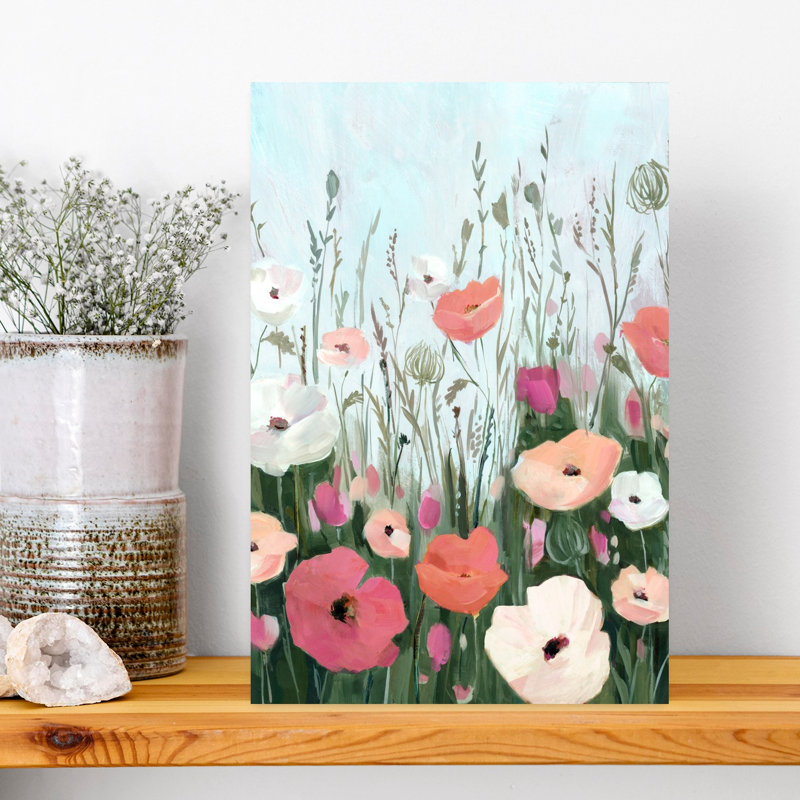 "Springtime Meadow Blossoms I", art mural abstrait contemporain, H 18 po x l 12 po