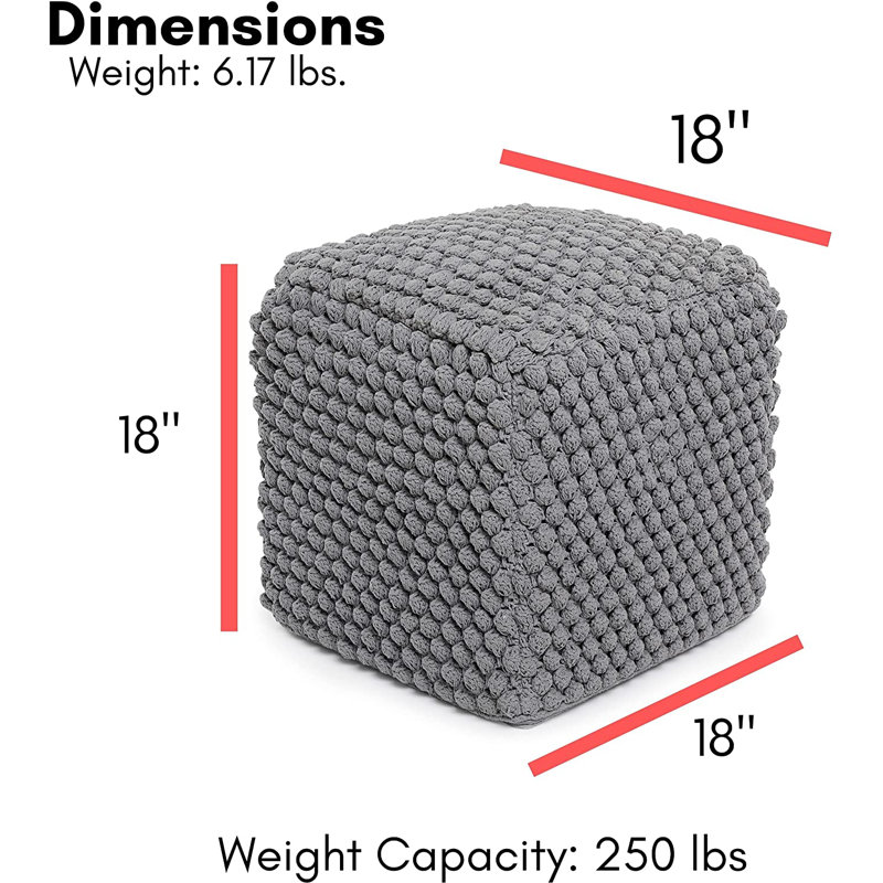 Grey Cotton Blend Knitted Pouf with Lightweight Bead Filling