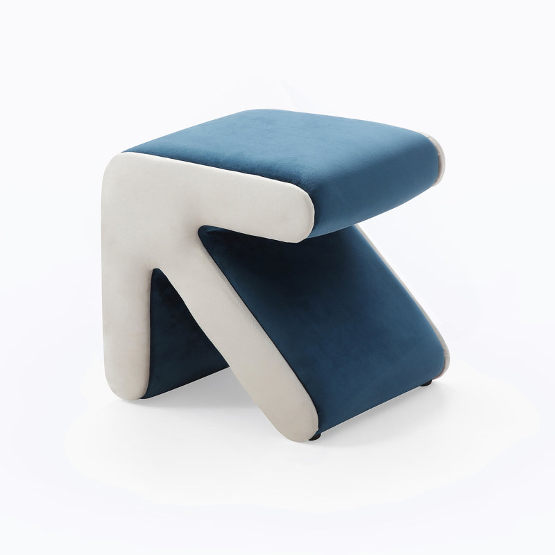 Tabouret rembourré en velours avec tabouret et repose-pieds, Bleu