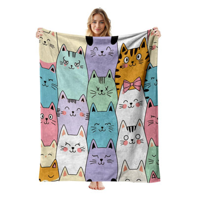 JYK Flannel Fleece Throw Blanket, Lightweight, Breathable, Soft Cozy Warm Plush Microfiber, 30"x40",  Colorful Kawaii Cats