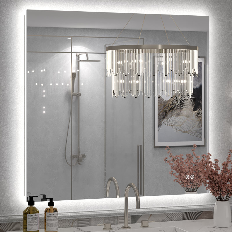Molly Frameless Anti-Fog 3 Colours Dimmable LED Backlit Wall Bathroom Vanity Mirror, 40" x 38", Rectangle