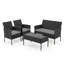 Ensemble de meubles de patio 4 pièces en rotin PE noir avec table basse en verre et coussins lavables-130465977-130465978