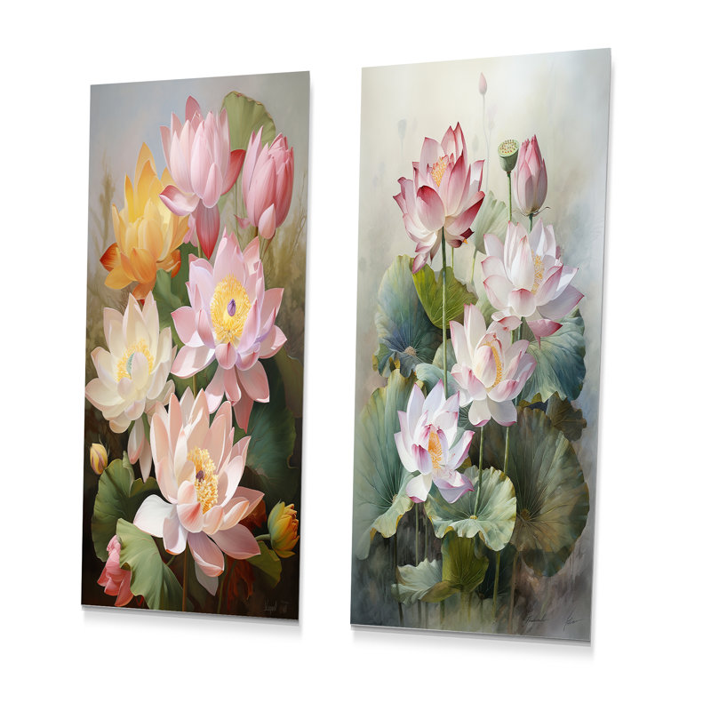 Lotus Exquis Bouquet - lot de 3 impressions murales en métal Lotus, H 32 po x l 32 po