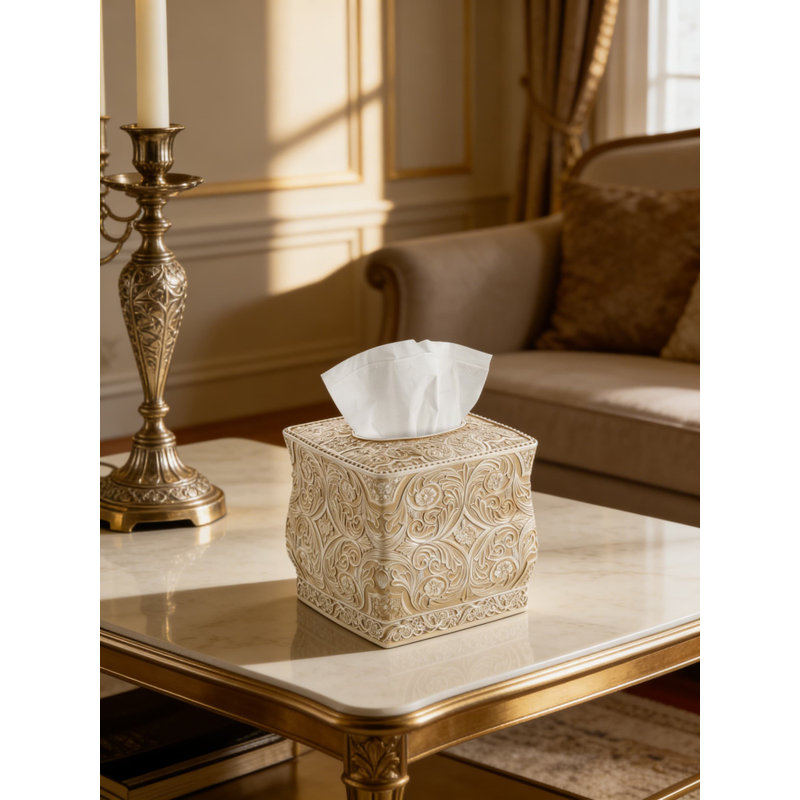 Couvercle de boîte à mouchoirs décoratif décoratif avec base coulissante - Porte-mouchoirs à motif floral et à volutes pour salle de bain, cuisine et salon