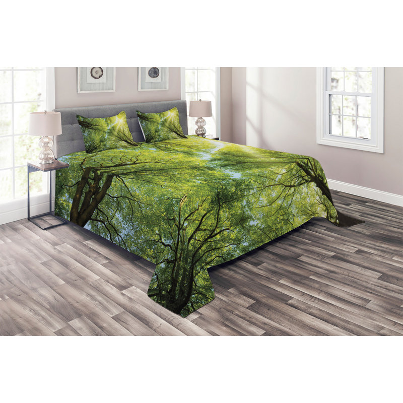 Forest Rustic Polyester Coverlet, King Bedspread + 2 Shams