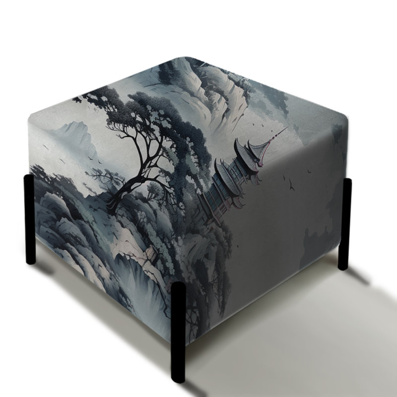 Encre de Chine, paysage - repose-pieds carré chinois