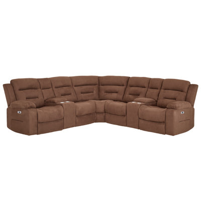 109" Power Reclining Fabric Sectional with 2 Recliners, Consoles with Cup Holders, USB and Type-C Ports