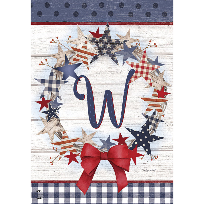 American Wreath Monogram W Garden Flag