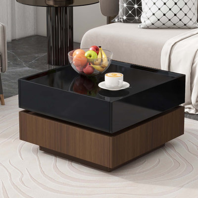 Table basse multifonctionnelle carrée rotative à 360 ° avec 2 tiroirs