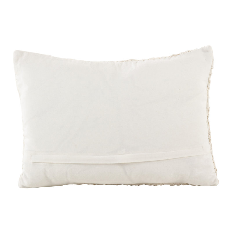 Ivory Cotton Smocked Design Rectangular Throw Pillow