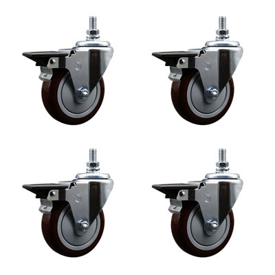Polyurethane Wheel Swivel 12mm Threaded Stem Caster Set SCC
