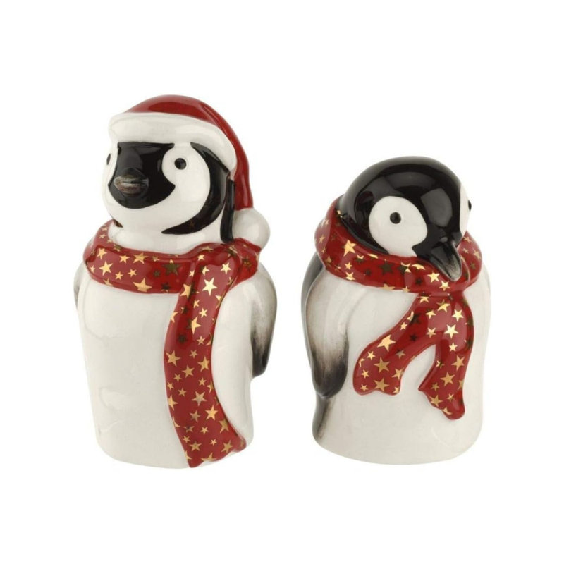 Spode Christmas Tree Salt & Pepper Set, Mr & Mrs Penguin Winter Themed Shakers, Holiday Table Décor, Festive Home Accents, Stocking Stuffer Gifts, Seasonal Kitchenware