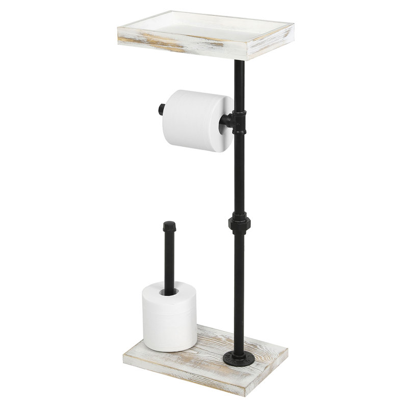 Free Standing Toilet Roll Holder with Tray, White Wash