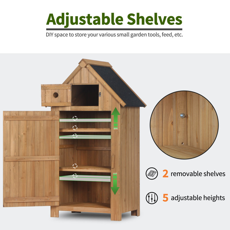 Natural Fir Wood Outdoor Storage Cabinet with Shelves and Door