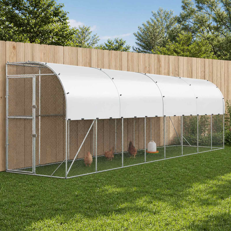 Against Wall Chicken Coop Silver Galvanised Steel Outdoor Modern Stable