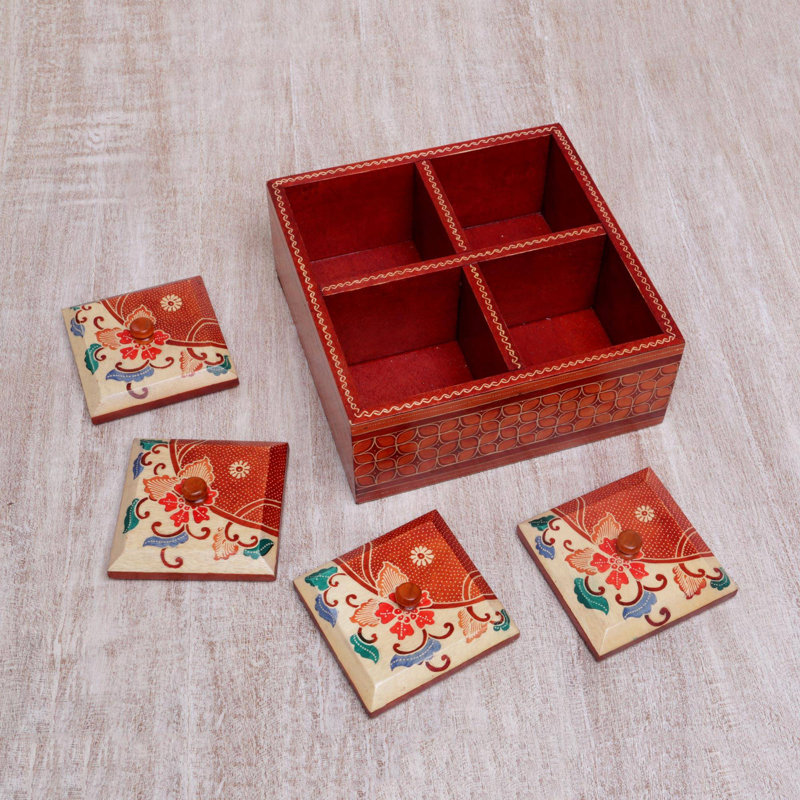 Boîte décorative en bois à mémoire javanaise Maryanna