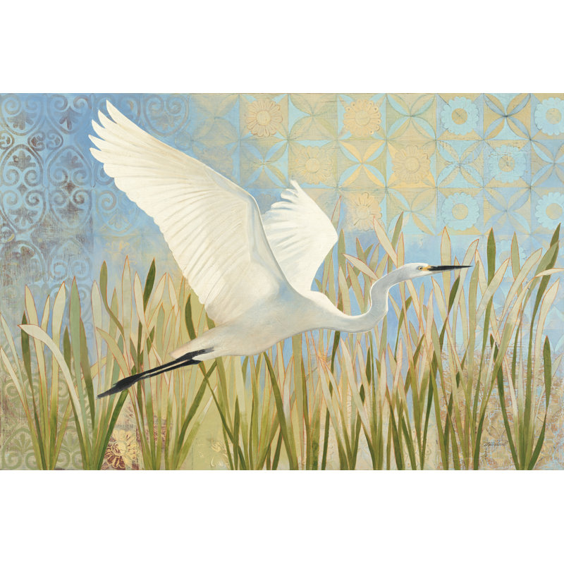 Snowy Egret In Flight V2 Crop by Kathrine Lovell - Wrapped Canvas Painting, 30cm H x 46cm W