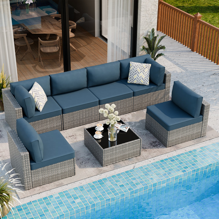 Distefano 7 Piece Patio Rattan Seating Group with Cushions