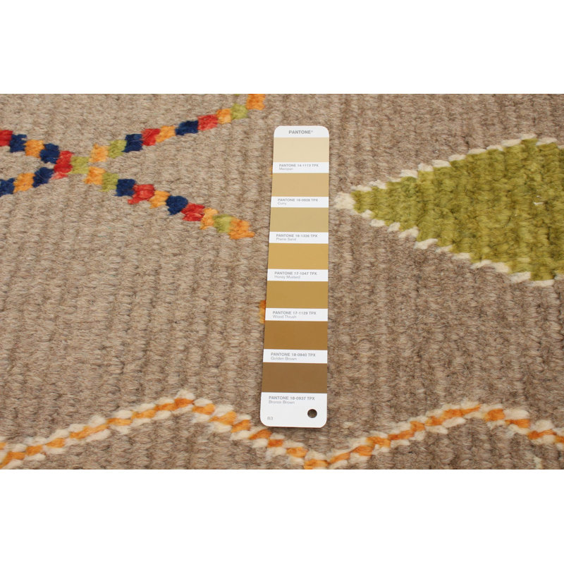 Tapis décoratif en laine brun clair marocain de conception unique 8 pi 9 po x 11 pi 10 po Ayran noué à la main