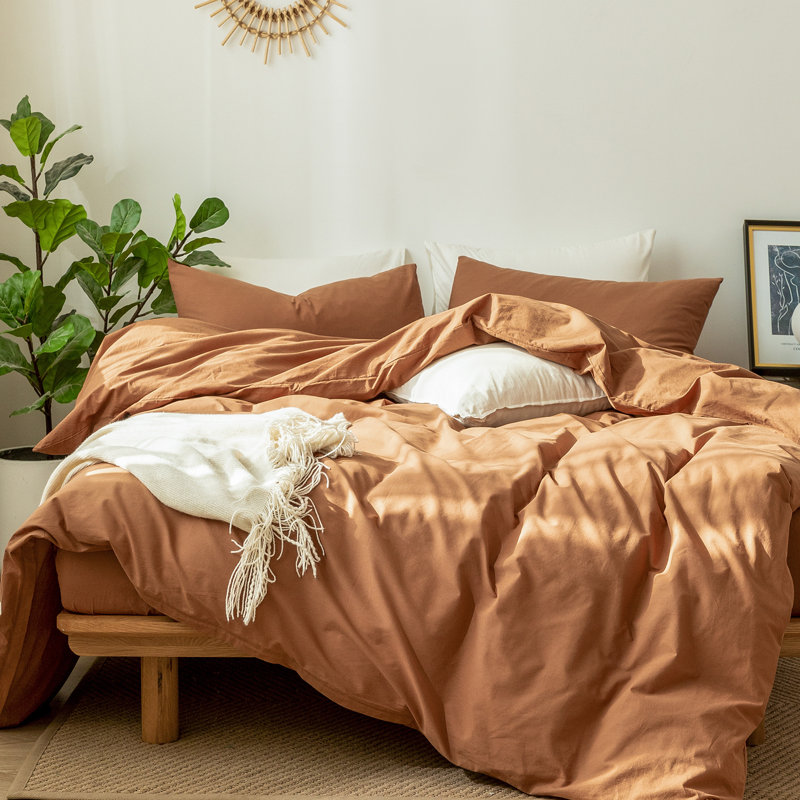 King Dark Orange Linen-Like Cotton Duvet Cover Set