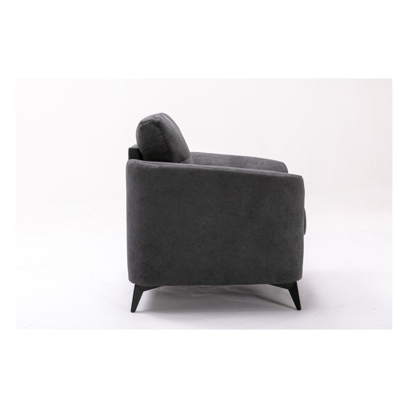 Fauteuil d'appoint Callie de 39 po en tissu tissé gris avec coussin capitonné et pieds en métal noir, Grey Fabric