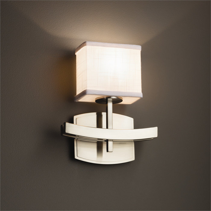 Geoffroy Armed Sconce, Brushed Nickel, White