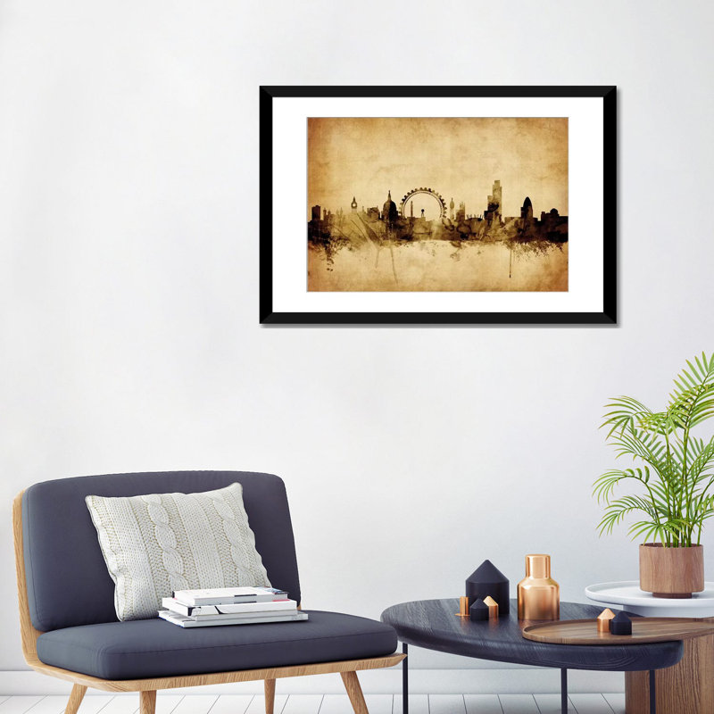 Foxed (Retro) Skyline Series: Londres, Angleterre, Royaume-Uni II, impression sur toile tendue, H 24 po x l 32 po x P 1 po