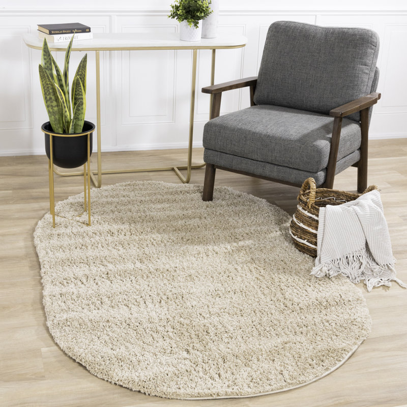 Tapis beige à poils longs Hammersmith, Ovale 3 pi 11 po x 5 pi 11 po