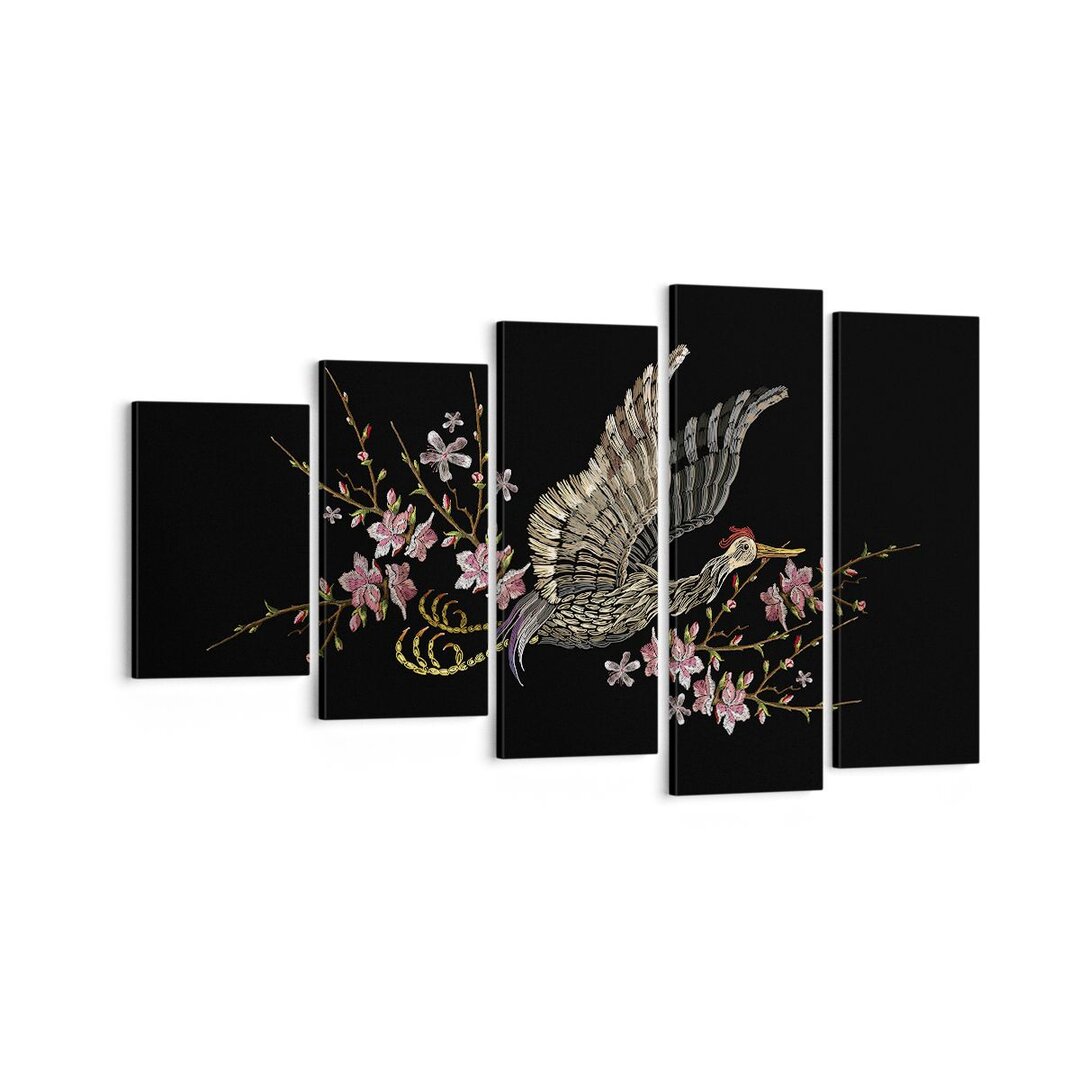 5-tlg. Leinwandbilder-Set Asian Bird Flowers