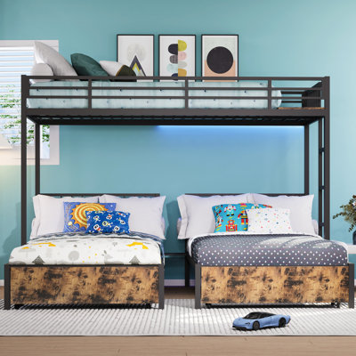 Triple Bunk Bed For , Metal Detachable, Separates Into 3 Twin Beds, Noise - , Black Can Be Split Solid Build, Finish
