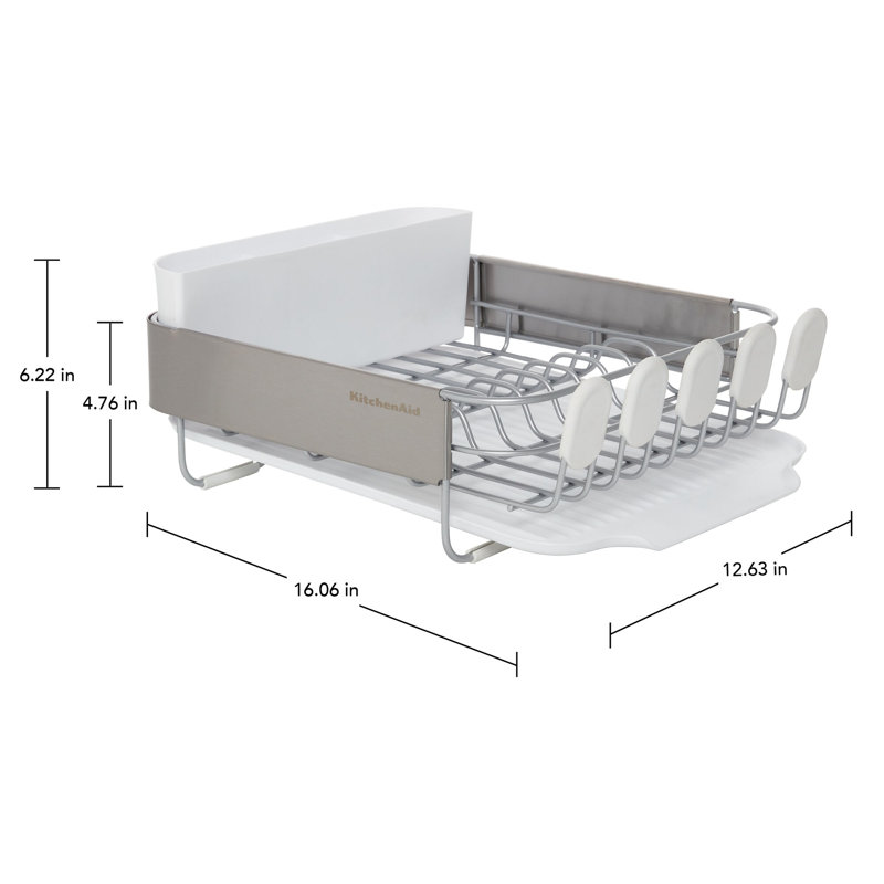 Compact White and Stainless Steel Dish Rack with Drainboard