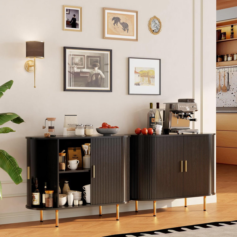 Buffet de 55 pouces avec portes coulissantes et tablette ajustable Tambour, 29,5 po x l 55 po x P 15,8 po, Noir