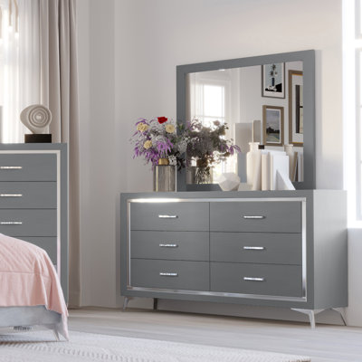 Commode double à 6 tiroirs l 58,35 po avec miroir Maxo