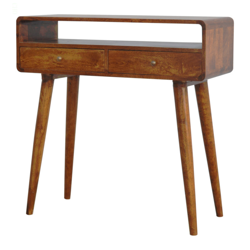 Curved Chestnut Console Table, Solid Wood, Chestnut
