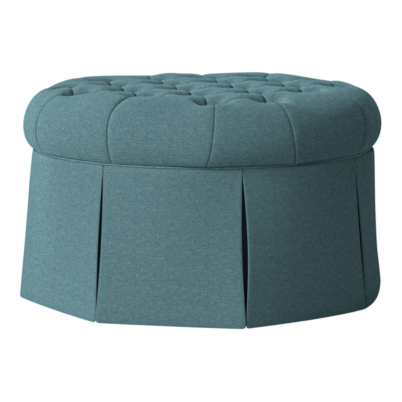 Repose-pieds cocktail capitonné rond 35 po Alma, Polyester turquoise 8789