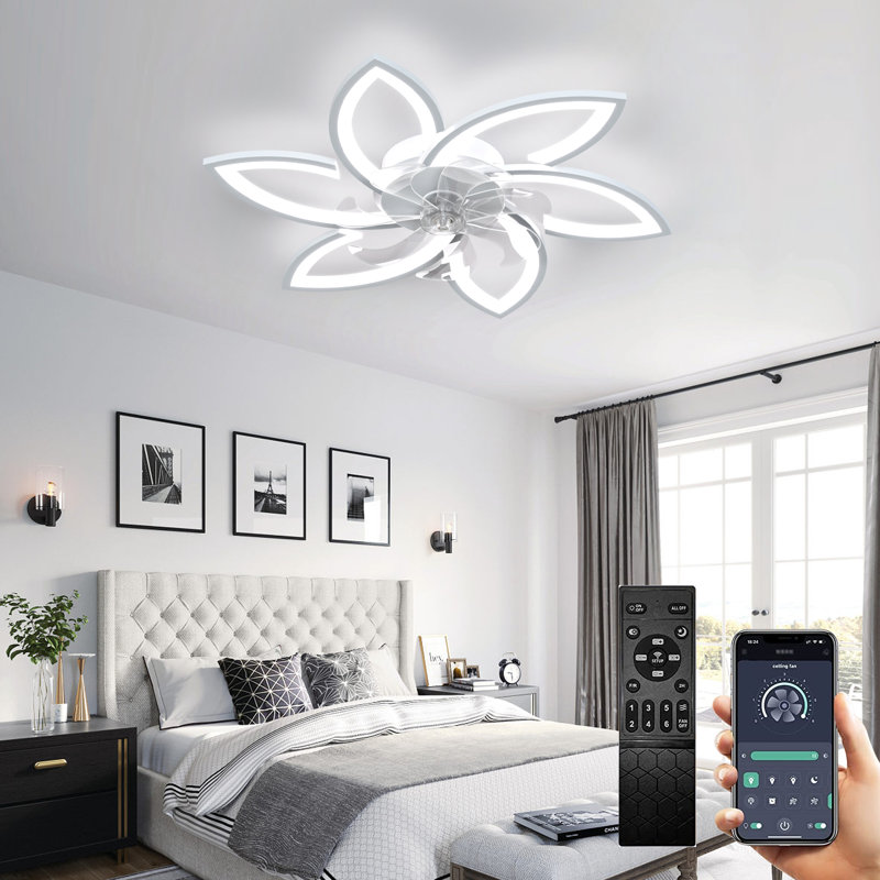 Ceiling Fan with Lights,Low Profile Ceiling Fan with Lights,Modern Dimmable Ceiling Light Fan, White