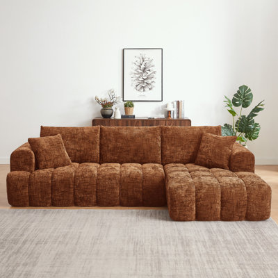 Canapé modulaire en chenille orange 108 po, conception capitonnée et ressorts ensachés, sans assemblage
