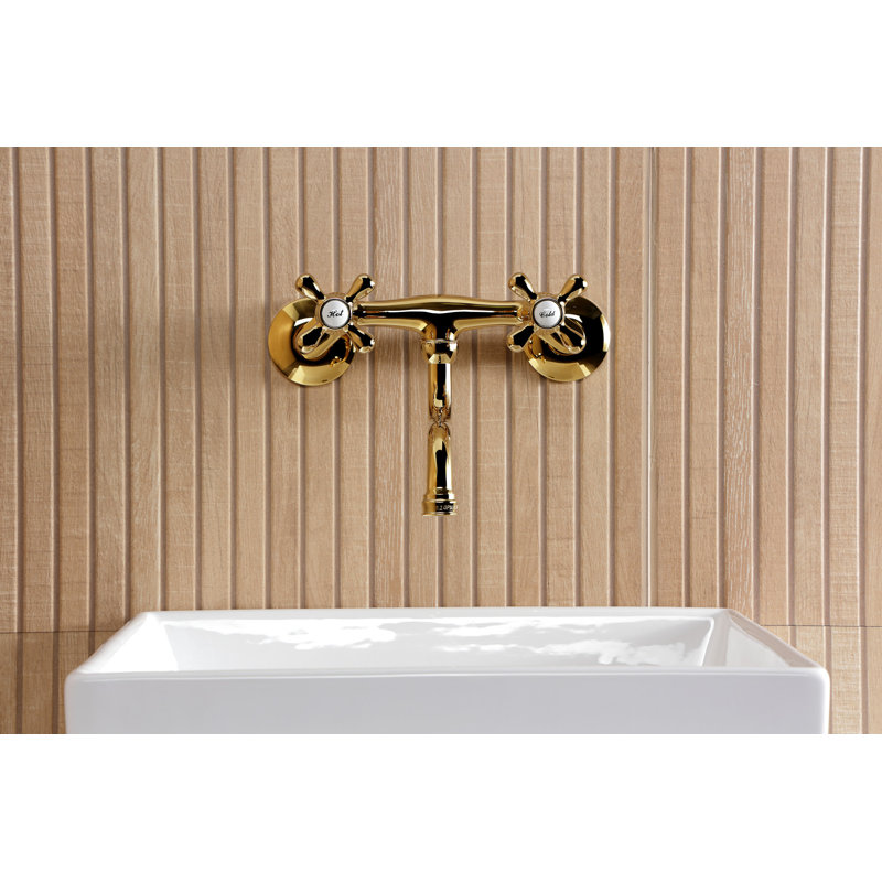 Kingston Brass Kingston Two-Handle 2-Hole Wall Mount Bathroom Faucet, Polished Brass