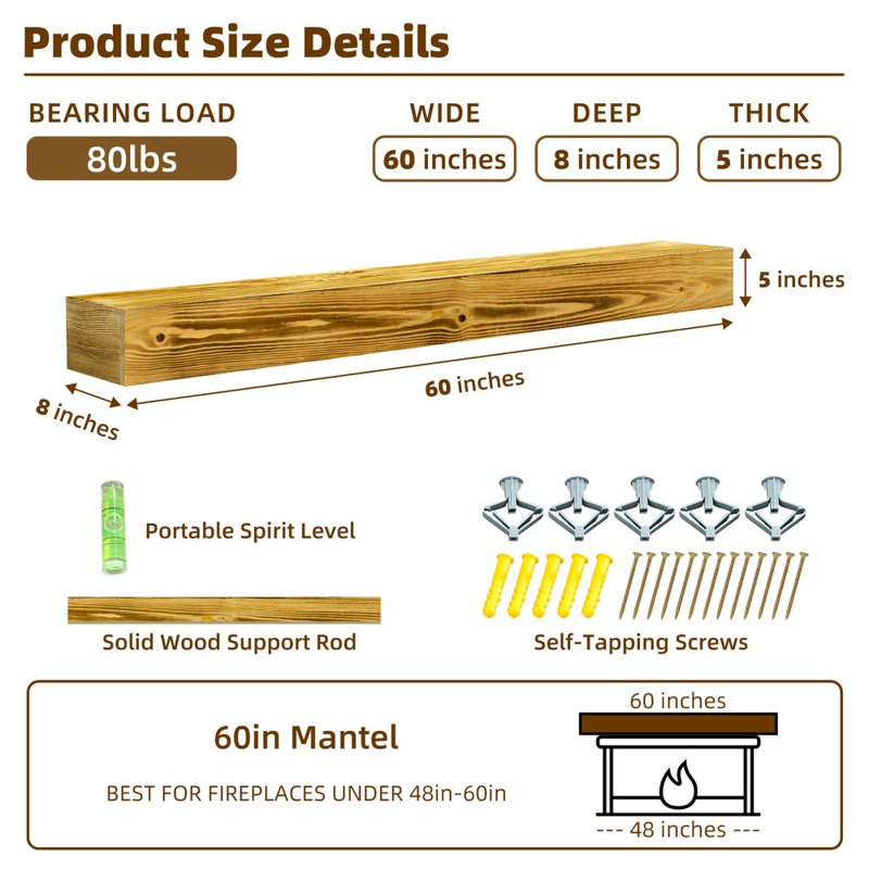 Fireplace Mantel (Natural Wood, Brown), Natural Wood/Brown