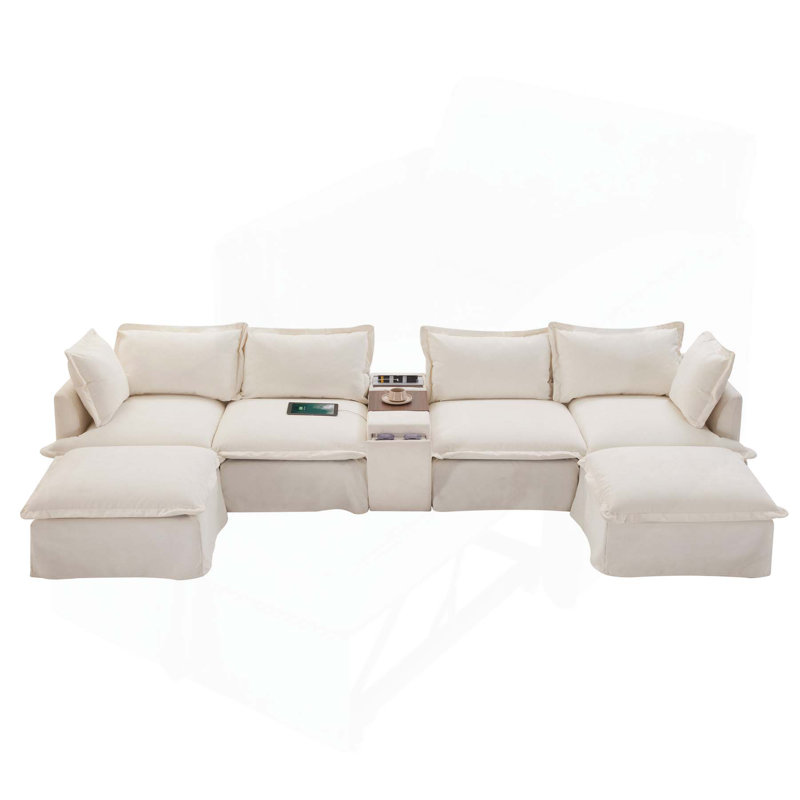 Modular Sofa with Ottomans and Functional Console_Sofa_Modular_N723S016, Beige