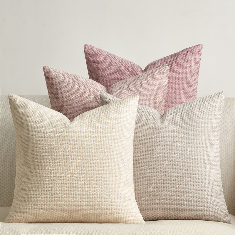 Housses de coussin décoratif en chenille 18 x 18 pouces, Carré 18 po, Rose