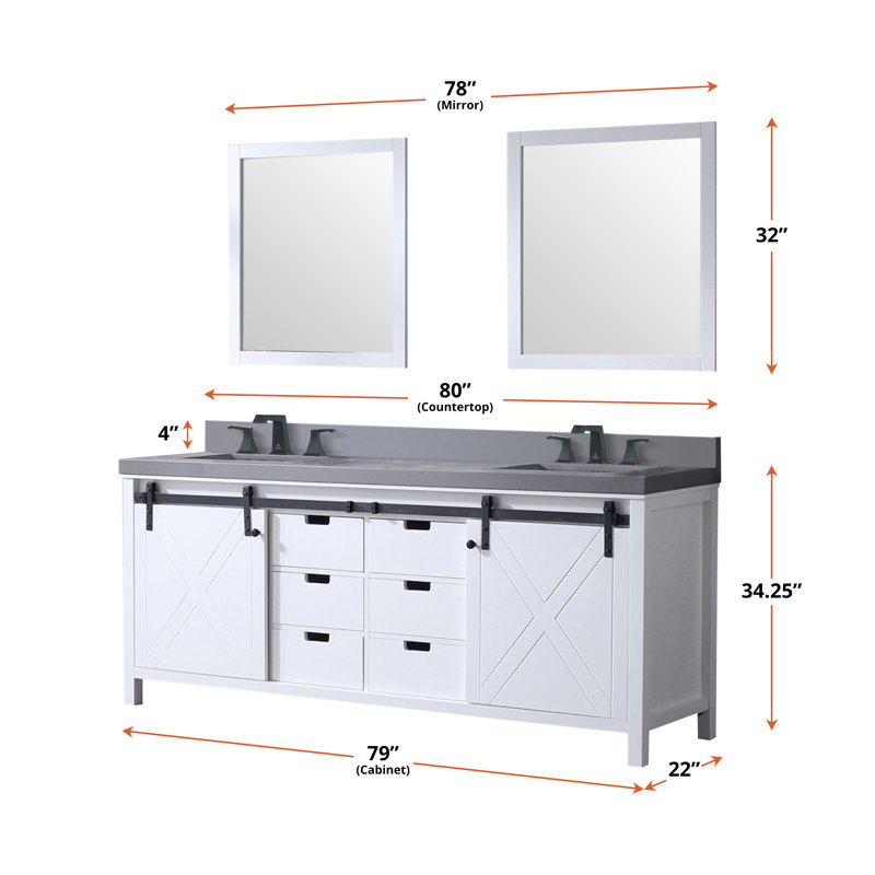 Marsyas 80 in W x 22 in D Double Bath Vanity Top with Faucet Set, White, Gray Quartz