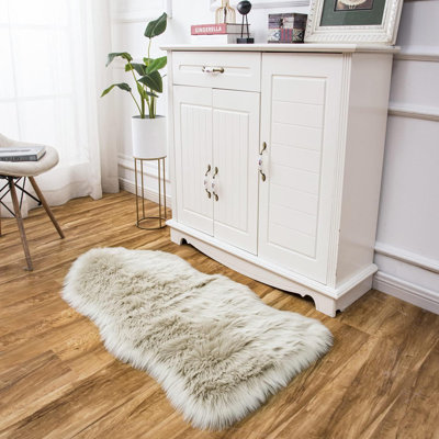 Soft Fluffy Faux Fur Sheepskin Rug 2X4 Ft Beige - Shaggy Area Rug For Bedroom Sofa Living Room, Fuzzy Chair Cover Seat Pad