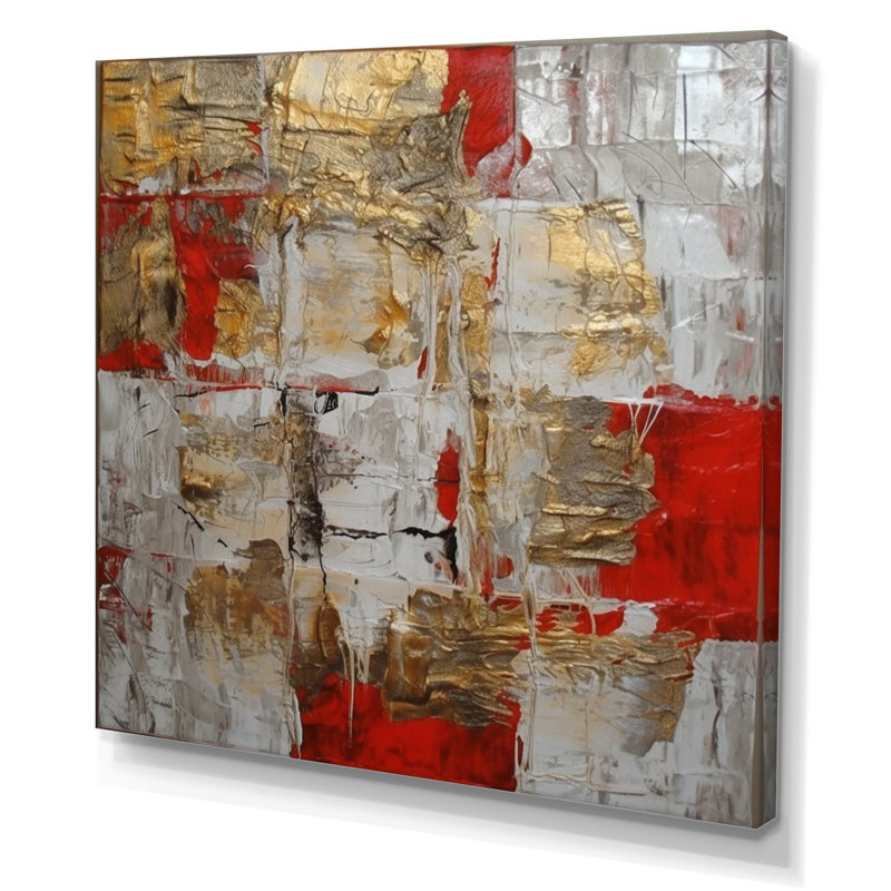 Cardinal Sin Retro Delight, abstrait rouge et or I - Art mural abstrait, H 30 po x l 30 po x P 1 po, Toile tendue