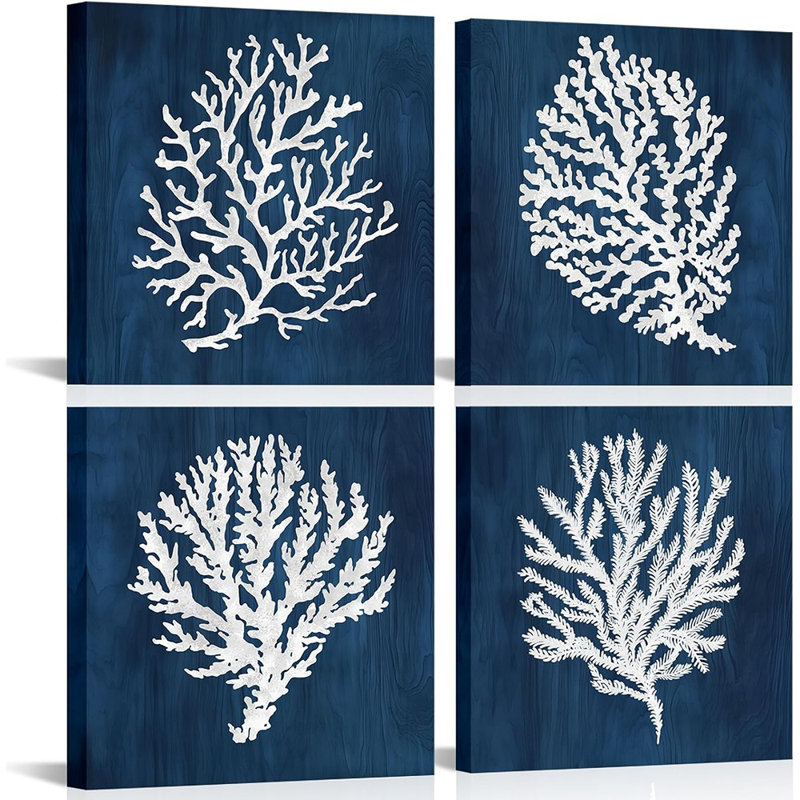 Ensemble de 4 pièces d'art mural sur toile bleu pour salle de bain