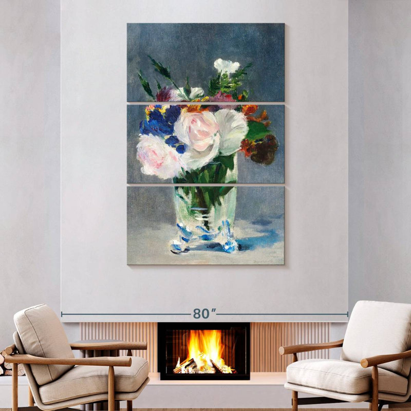 Fleurs Harnek dans un vase en cristal 1882, H 74 po x l 48 po